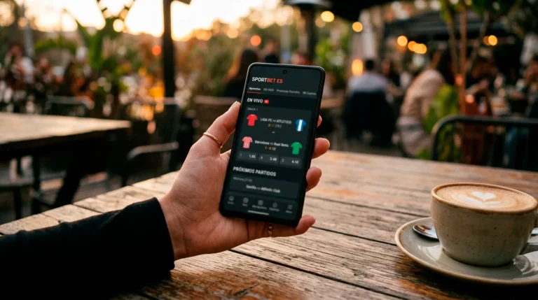 Persona consultando una aplicación de apuestas deportivas en un teléfono móvil