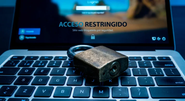 Candado de seguridad sobre un teclado de ordenador con pantalla difuminada de fondo