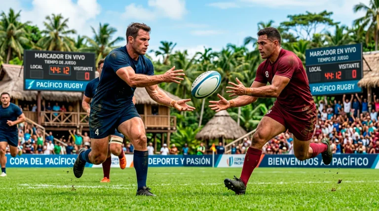 Jugadores de rugby pasando el balón en un partido de Super Rugby Pacific a campo abierto